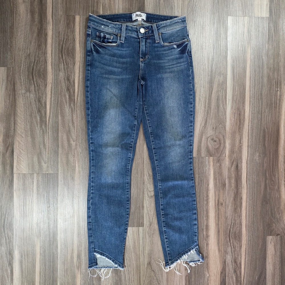 Paige Verdugo Ankle Skinny Jeans Medium Wash Raw Step Hem Size 27
